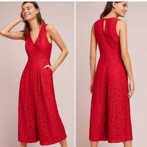 Anthro Red Lace Jumpsuit